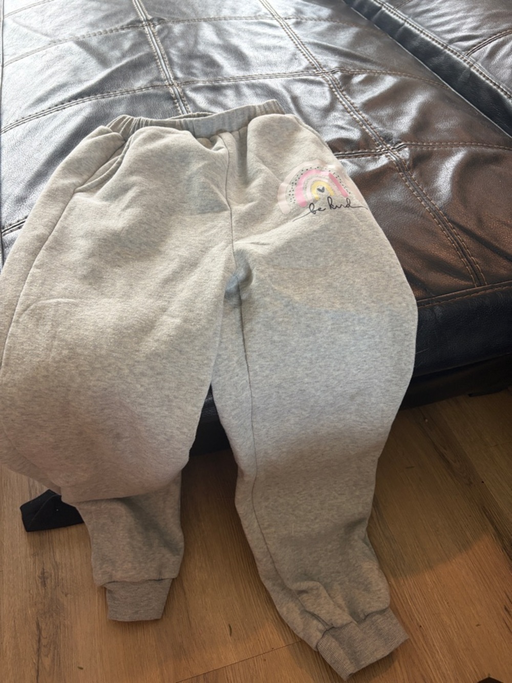Kids Gray Sweat Joggers with Rainbow 'Be Kind' Accent